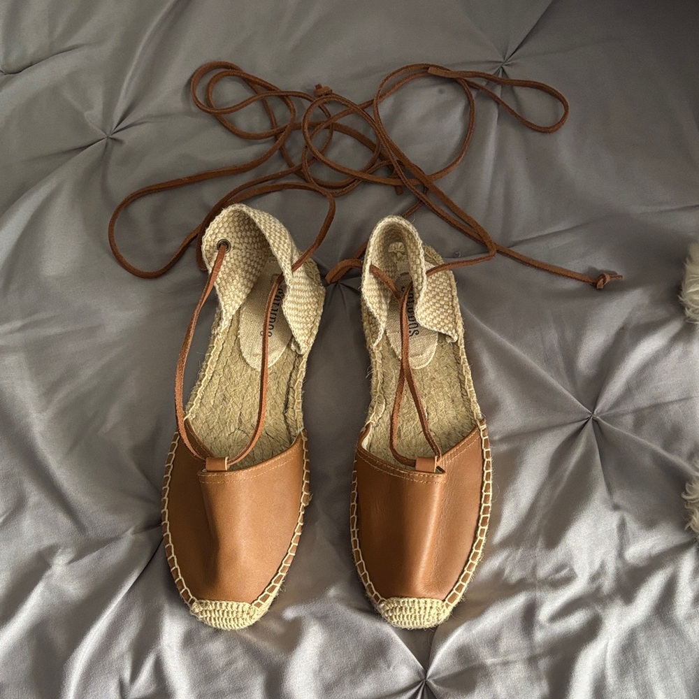 Soludos Tan Leather Lace-Up Espadrilles